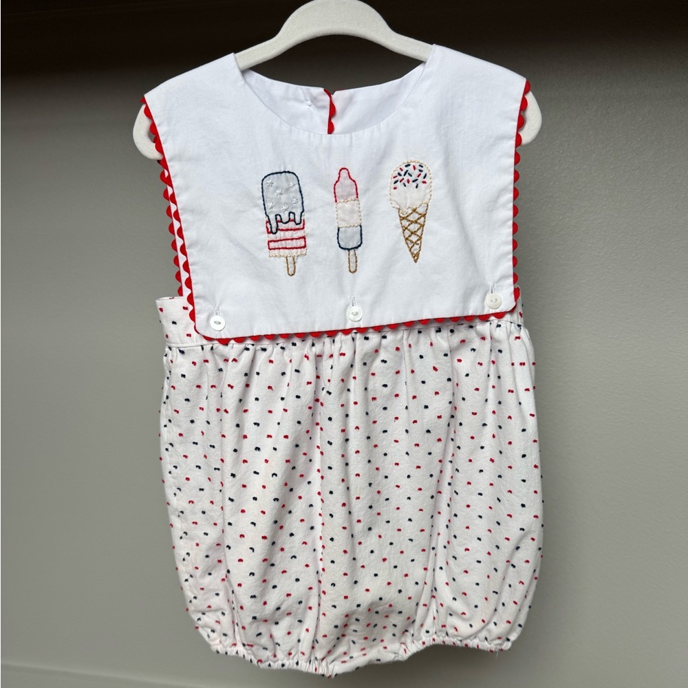 KREWE White and Red Ice Cream Embroidered Bubble